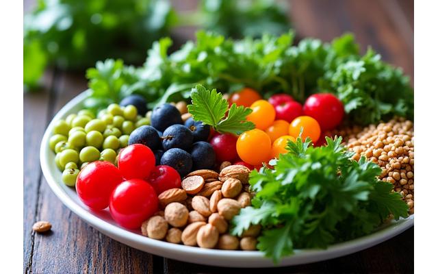 A vibrant plate of whole foods and herbs, representing diet and longevity research.
